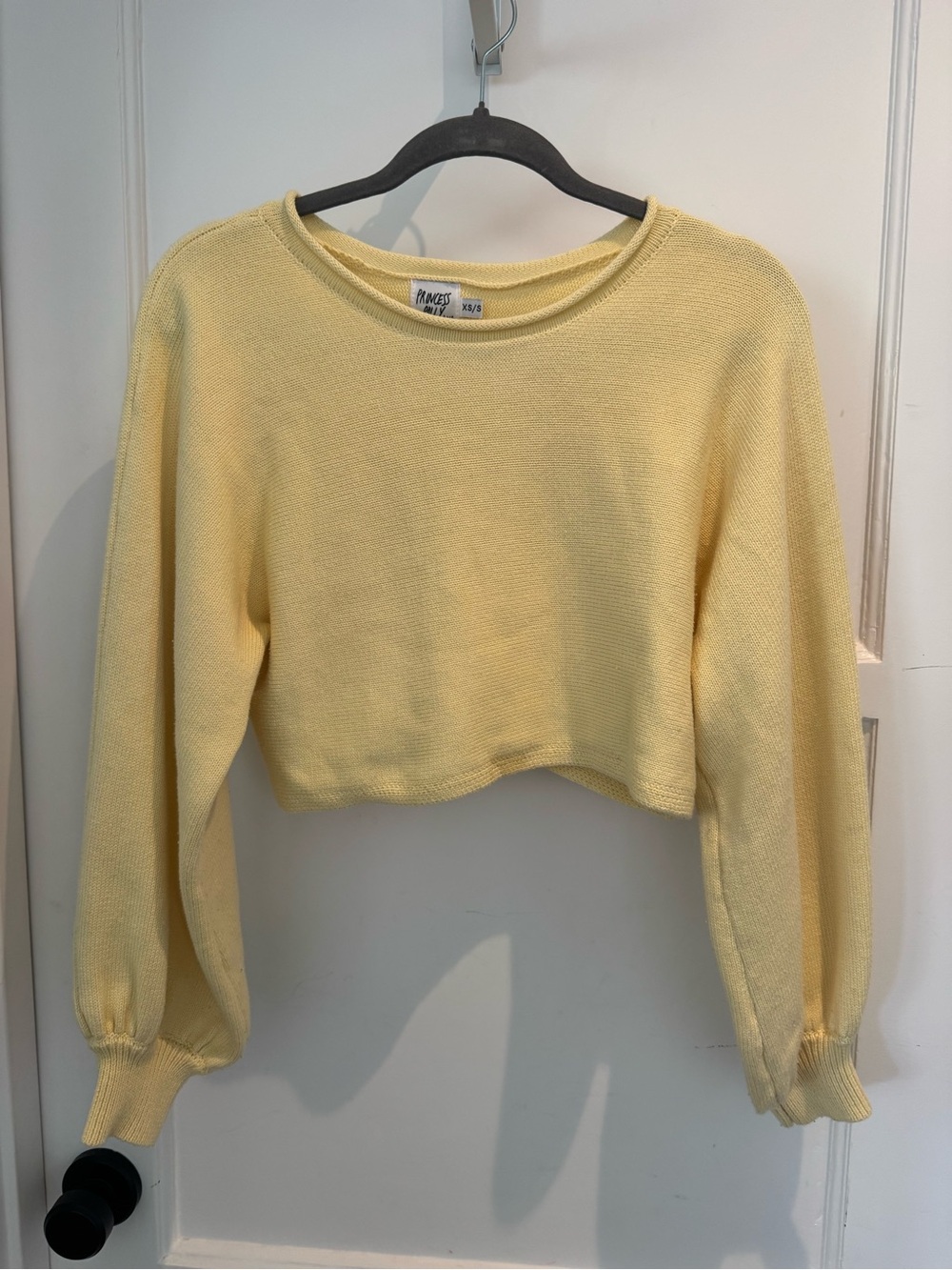 Princess Polly Pale Yellow Cropped Knit Sweatshirt
